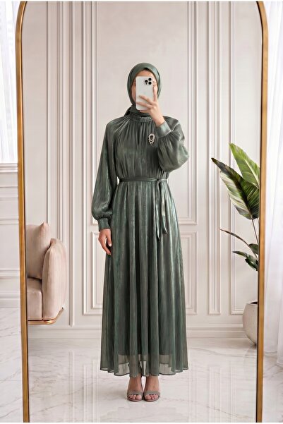 MİHRA STORE Sabina Front Gathered Janjan Dress-Ge834 Emerald Green