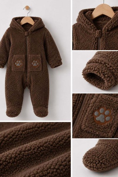 Cantoy Wellsoft Baby Romper with Ears and Hood - with Paw Detail