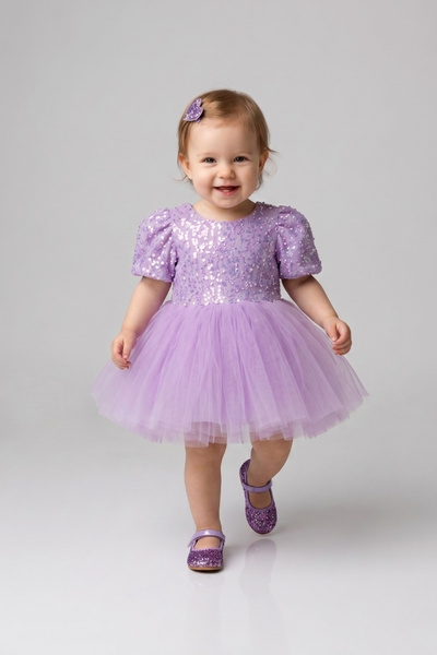 Le Mabelle Lilac Sequined Beaded Baby Girl Dress - Gloria