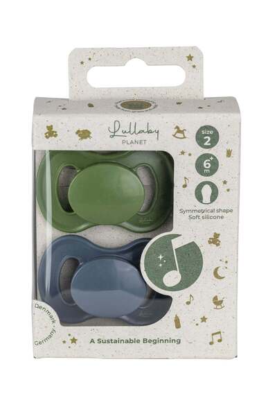 LULLABY PLANET Set doua suzete symetrical 6-18 luni, forest green& flint stone ,