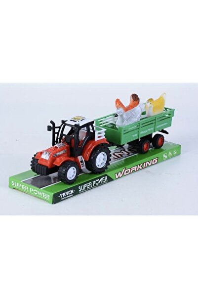 CasaDesteapta.ro Tractor de Jucărie cu Remorcă și 3 Păsări de Curte, Fricțiun...