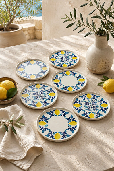 Papart Limon 6'lı Handmade Handmade Stackable Seramik Pasta Tabak Seti - Prem...