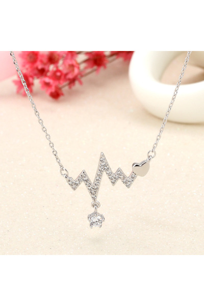 Prof Heartbeat and Heart Motif Necklace – Stylish Women's Necklace with Diamo...