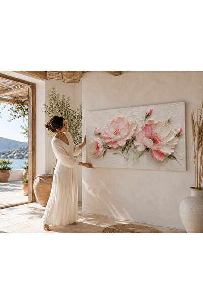 EvimeTablo Pembe Beyaz Çiçek Kanvas Tablo – Modern Floral Duvar Tablosu – Pas...