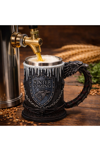 Vivendo Halba de bere medievala 600 ml Winter is Coming, maner dragon, efect ...