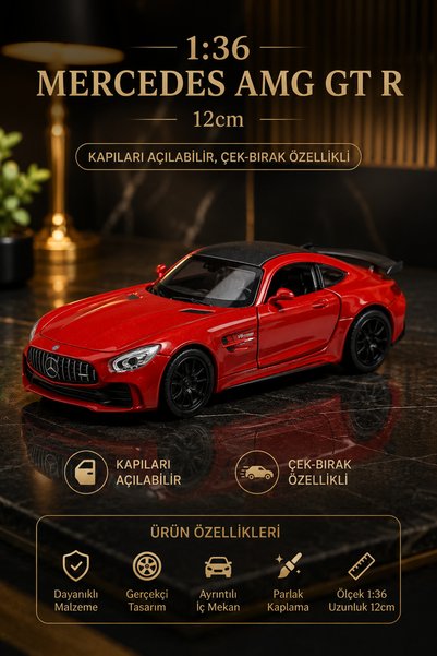 craftivio 1:36 Mercedes AMG GT R Kırmızı Diecast Metal Oyuncak Araba Açılır K...