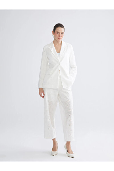LC Waikiki White Women's Brode Trousers with Elastic Waist