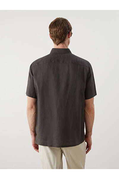 LC Waikiki Anthracite Regular Fit Short Sleeve 100% Linen Men's Shirt