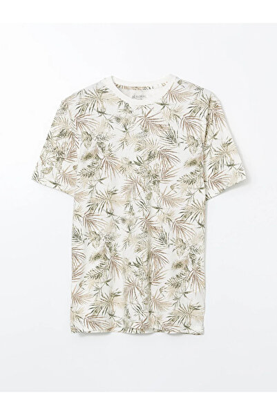 LC Waikiki Ecru Crew Neck Short Sleeve Patterned Combed Cotton Men's T-Shirt