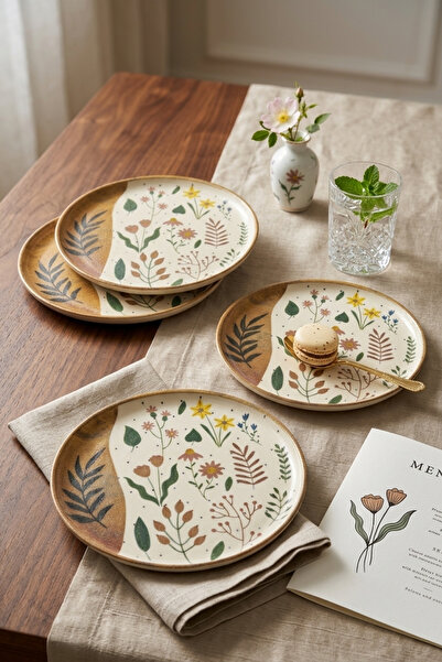 Keramika Reaktif Soft Bloom Nordic Pasta Plate 22 cm 4 Pieces 22876