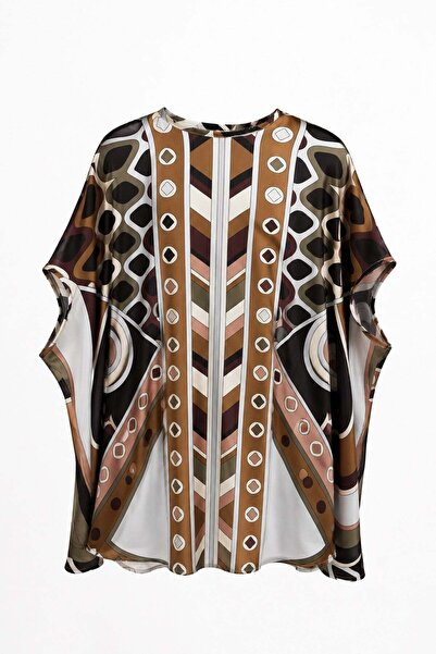 elif teke Geometric Patterned Satin Dress Brown