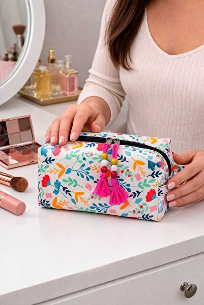 Felyagift Women floral pattern makeup bag large travel cosmetic organizer zip...