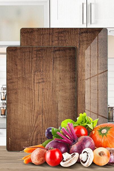 Decovetro Set of 2 Glass Cutting Boards and Presentation Plates with Vintage ...