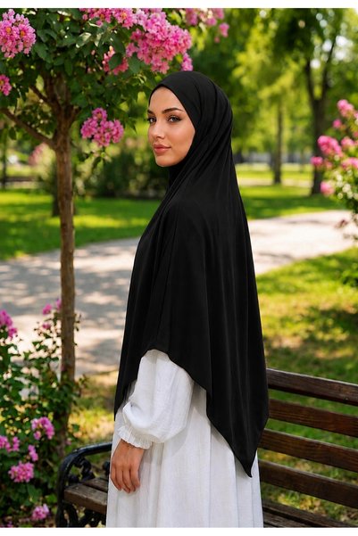 AHRAR tesettür Black Practical Medium Size Sandy Sufle Scarf - Needle-Free Hijab for Hajj, Umrah, and Daily Use