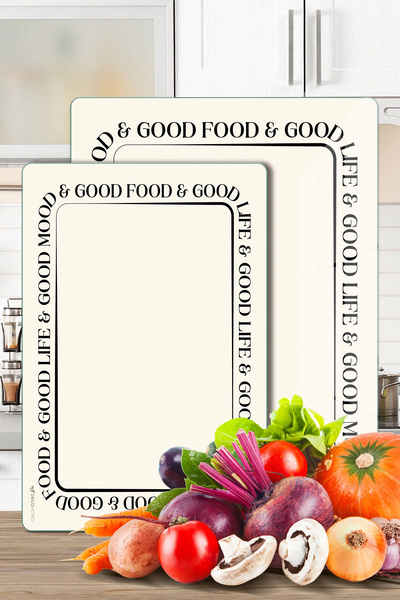 Decovetro 2-Piece Glass Cutting Board and Presentation Plate Set Good Life 20...