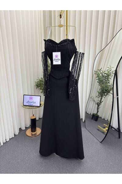 Bailsan Black Taffeta Dress with Separate Sleeves