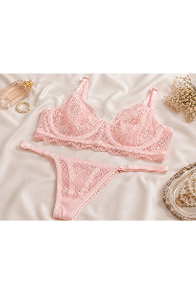 TAŞDELEN AVM Women's Underwire Lace Floral Patterned Bralet Lingerie Set Summ...
