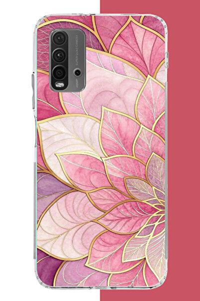 Redmi 9T-POCO M3 Uyumlu pembe yaprak UV Baskılı Silikon Kılıf