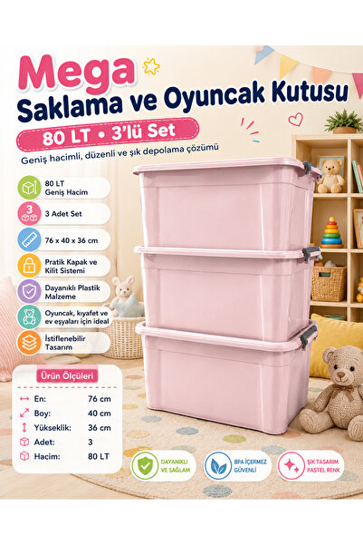 ZİVORA 80 LT Kilitli Saklama Kutusu Mega Oyuncak Düzenleyici Tekerlekli Kutu ...