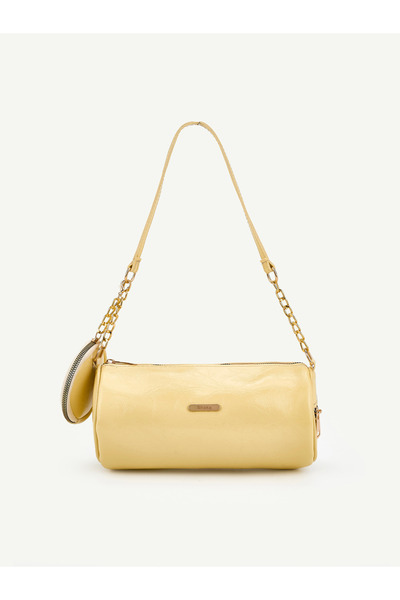 SHAKA Wrinkled Textured Yellow Shk327 Cylinder Bag, Wallet with Charm, Zipper...