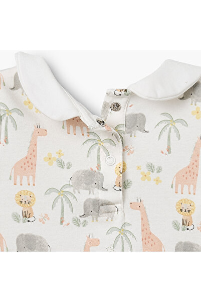 Juniors Peter Pan Collar Short Sleeves A-line Dress with Safari Print