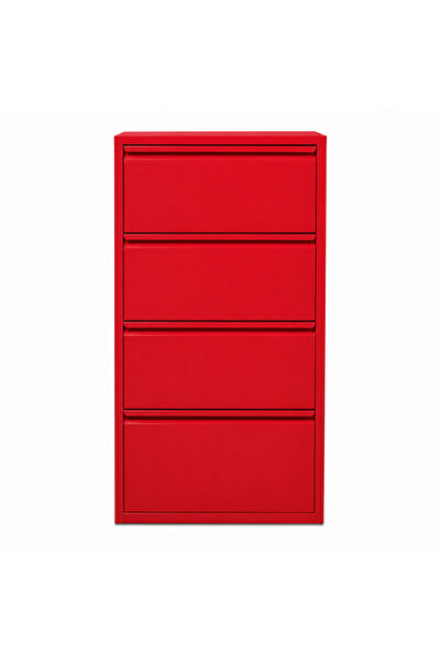 Alveon Schuhschrank aus Metall mit 4 schmalen Klapptüren, 51 x 15 x 141 cm, rot