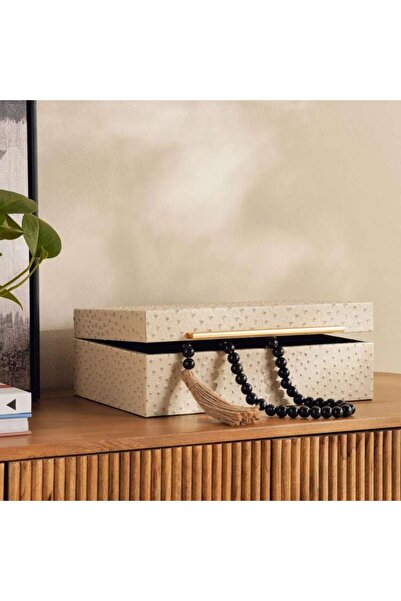 PAN HOME Alyna Embossed Faux Leather Storage Box 36x22x12cm -Beige