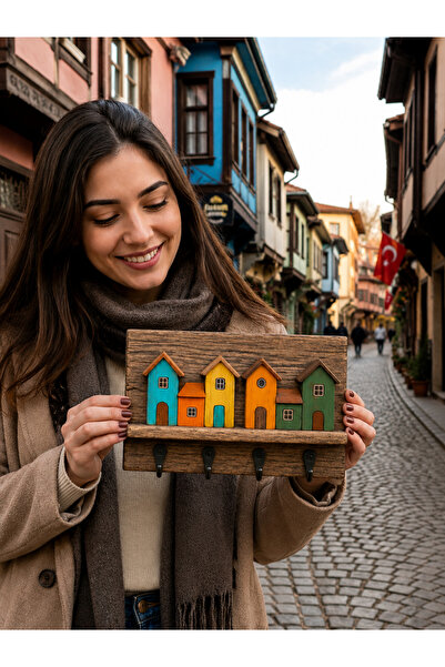 woodline Dekoratif Ahşap Ev Figürlü Anahtarlık Askılığı 20x30 cm | 4 Kancalı ...