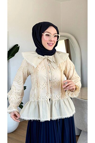 NİLNUR MODA تونيك نسائي ذو ياقة دانتيل مكشكشة من الموسم الجديد