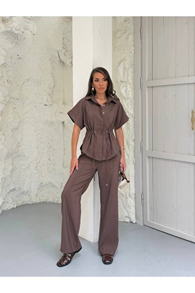 MADAME MELEK Set premium din două piese: cămașă și pantaloni casual cu talie ...