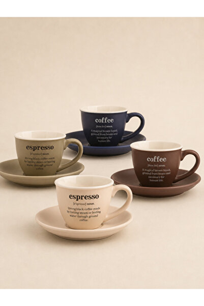 Mapa Home LIVIA 4'lü Espresso Fincan Tabaklı Seti Coffee Espresso Yazılı