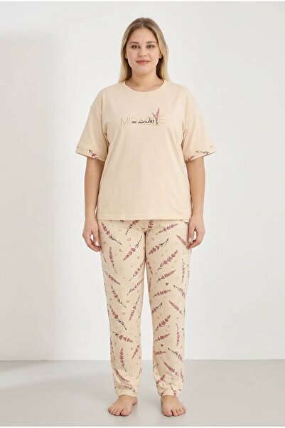 Lukitus Large Size Short Sleeve Milan Fabric Women's Pajama Set