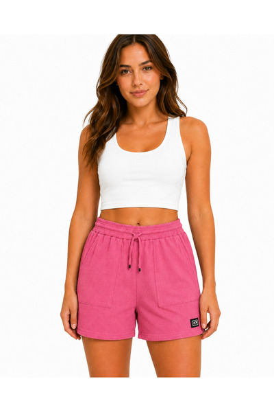 just wear zt Women's Wrinkled Textured Shorts, Elastic Waist Lace-Up Comforta...