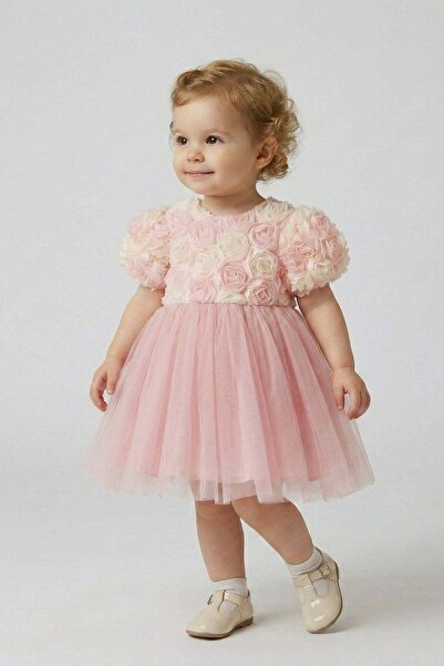 Cantoy Rose Detailed Bowknot Baby Evening Dress