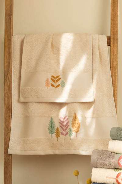 MARİBOR Botanic - 70% Bamboo / 30% Cotton Embroidered Hand Towels - Set of 6 50X90