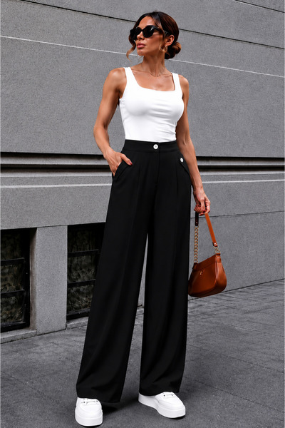 GİYİYORUM Women's Button Detailed High Waist Palazzo Trousers