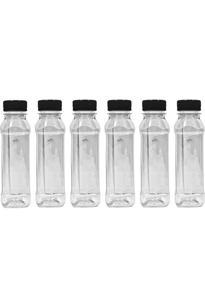 ARTC 6Pcs Plastic Juice Bottles Clear With Caps Milk Bottle Water Bottles- 330ml
