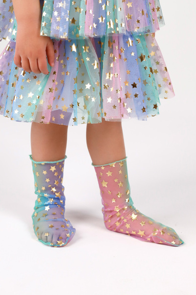 Le Mabelle Multicolored Little Star Detailed Girls' Tulle Socks