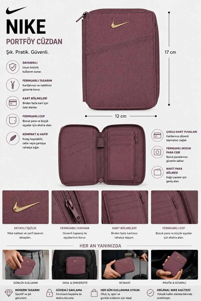 Nike Portfelj sa patentnim zatvaračem u boji prašnjave ruže – unisex novčanik...