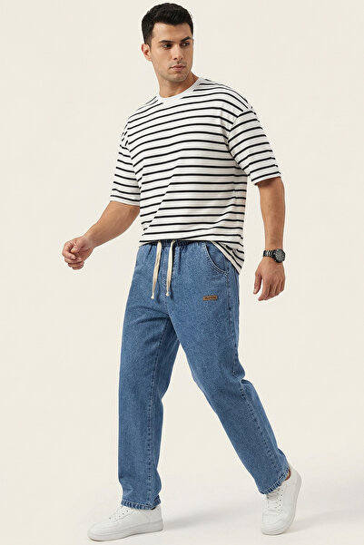 Generic Brand Men's Relaxed Fit Baggy Jean Trousers 1523 - Navy Blue