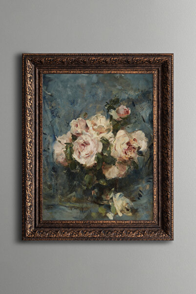 epiqart Still Life with Roses in a Vase - Vintage Patterned Frame - Thick Model