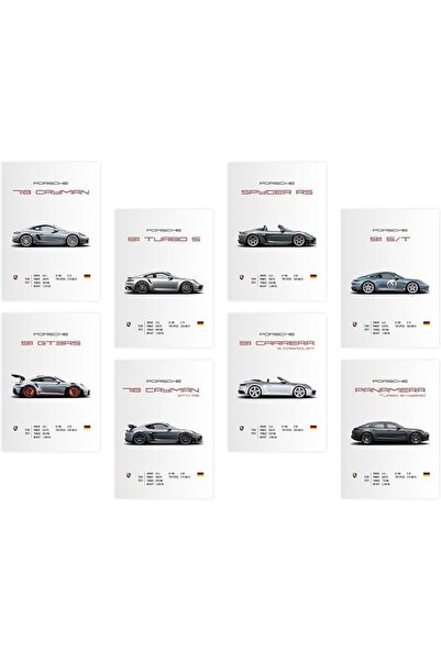 ESSESORIES Supercar Racing Cars Poster Wall Art Set of 8 Garage Room Decor Se...