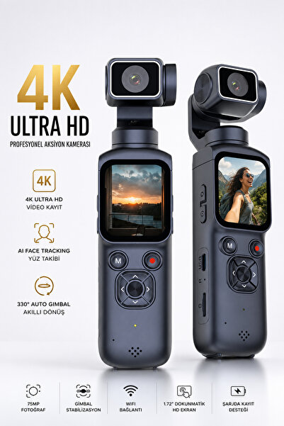 ROBEVE 4K Ultra HD Gimbal Aksiyon Kamerası AI Yüz Takipli WiFi Bağlantılı 330...