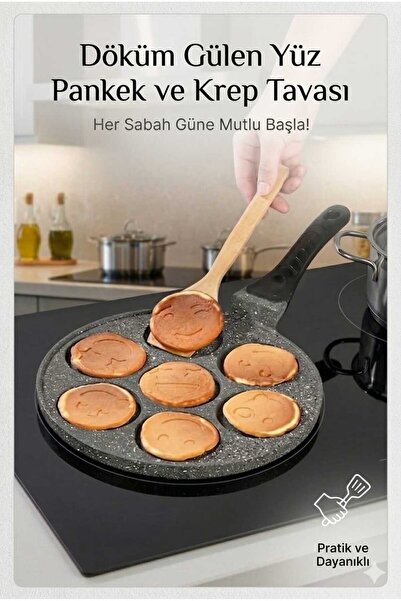 Funny Life Cast Iron Smiling Face Granite Coated Fireproof Non-Stick Pan - Cr...