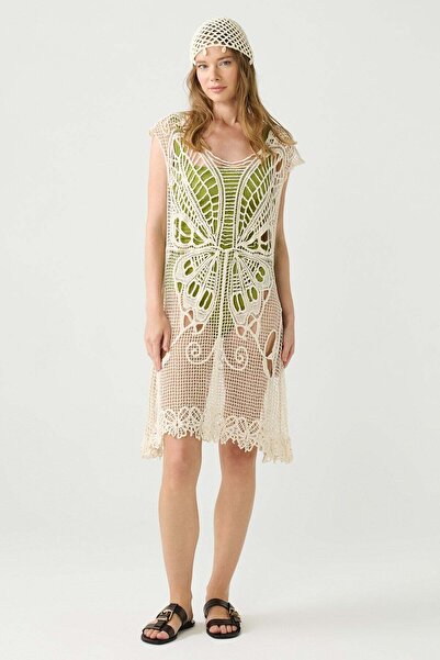 C&City Butterfly Motif Knitwear Beach Dress Beige