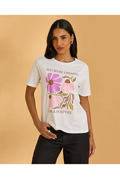 REDTAG Women White Printed T-Shirt
