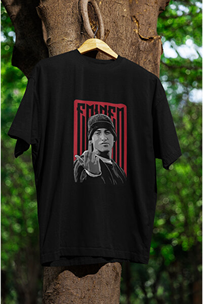 MG تي شيرت قطني مطبوع عليه EMINEM برقبة دائرية ومقاس كبير للجنسين