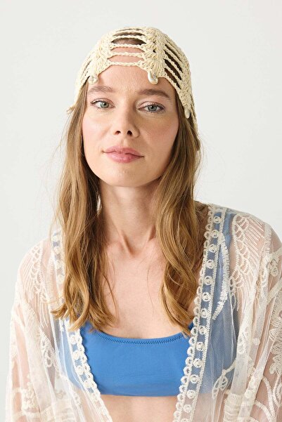 C&City Seashell Detailed Summer Knitted Beanie Y8235 Cream