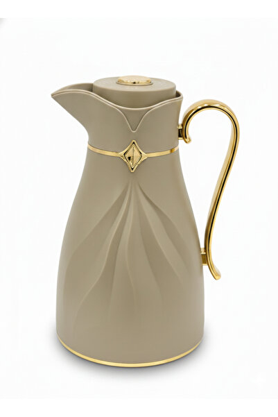 Urbanza Elegant Matte Beige Vacuum Carafe with Gold Accents – Insulated Tea &...