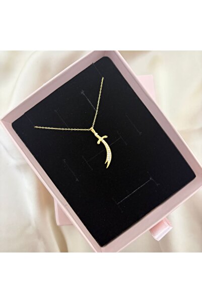 Lovera Jewellery 925 Ayar Gümüş 14K Gold Renk Zülfikar Kılıcı Kolye
